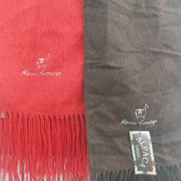 Alpaca Camargo Scarf Set of 2 NEW Peru Brown Red Quality Holiday Gift Warm Wool - Picture 6 of 12